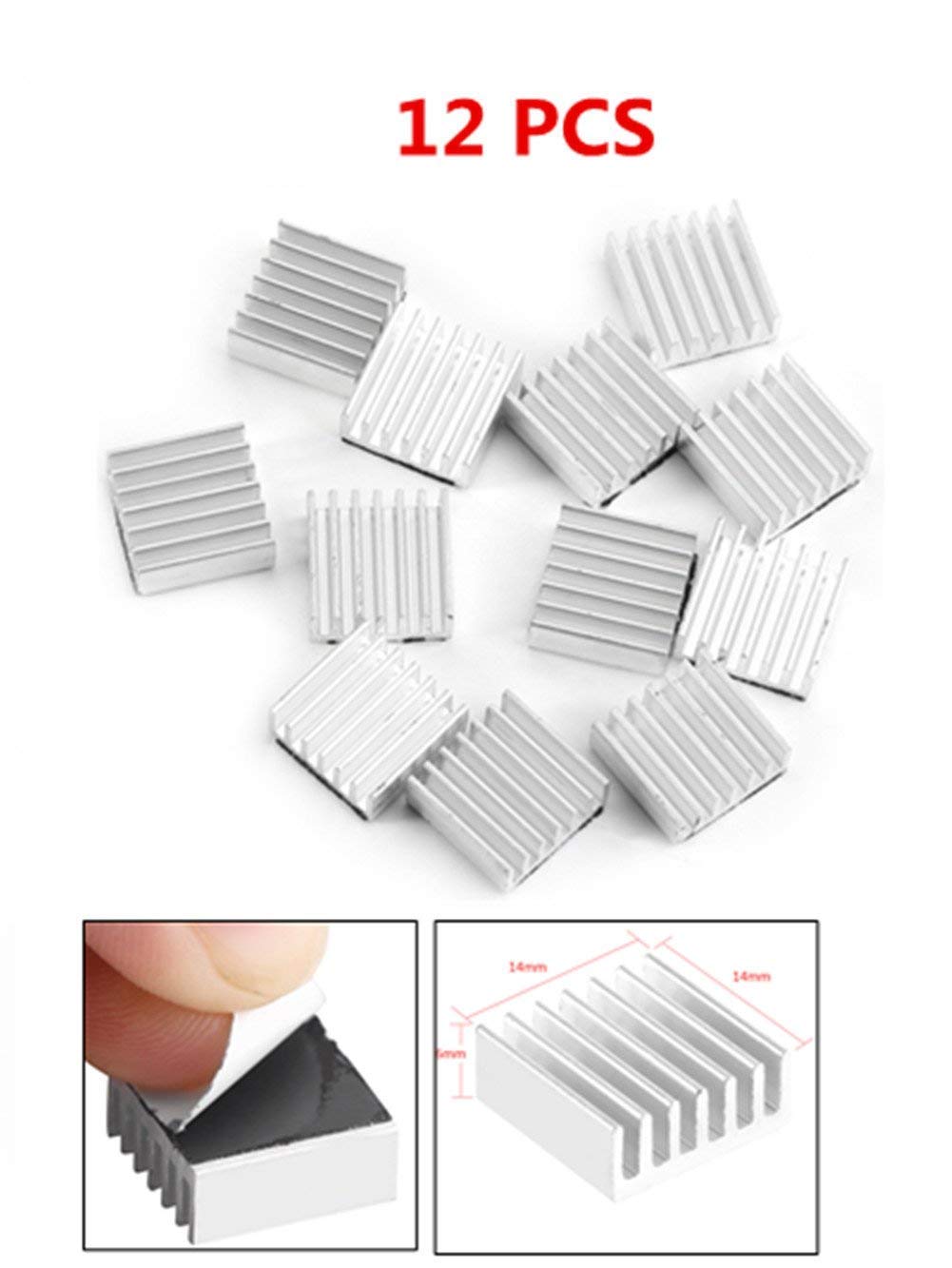 12Pcs Small Aluminum Heatsink Cooling Set 7 Fins Self Adhesive 14Mmx14Mmx6Mm Dissipate Heat Aluminum Alloy Anti
