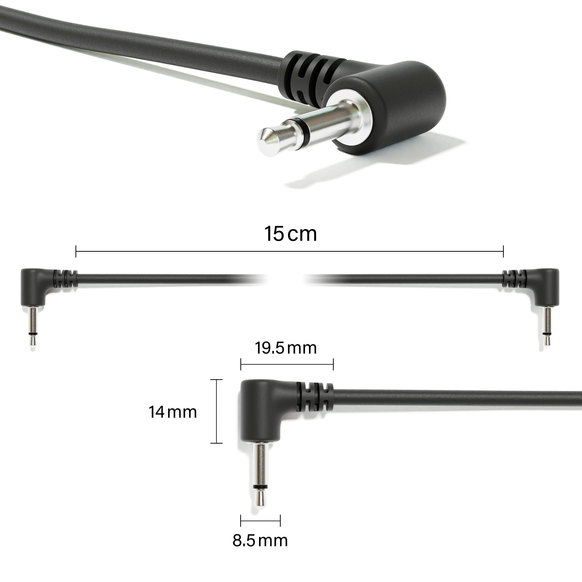 Excelvalley - 5-Pack - Right Angle Mono Modular Patch Cables - 3.5Mm 1/8 Eurorack Synthesizer [Black | 60 Cm - 23.62]