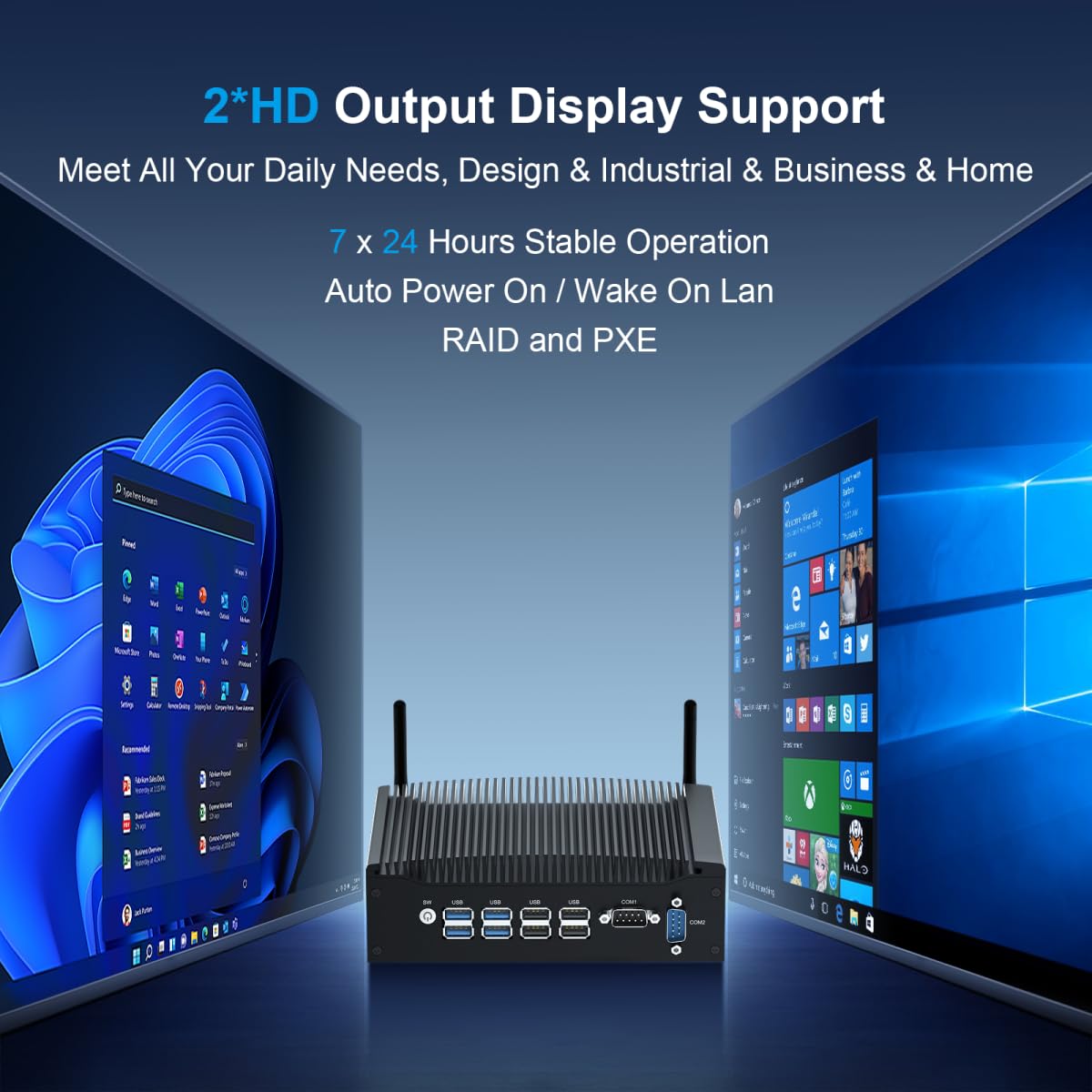 Weidian Mini Fanless Industrial Pc 16Gb Ram 512Gb Ssd Core I5 8260U Win11 Pro Mini Desktop Computer With 4K 2*Hd, 2*Rs232 Com, 2