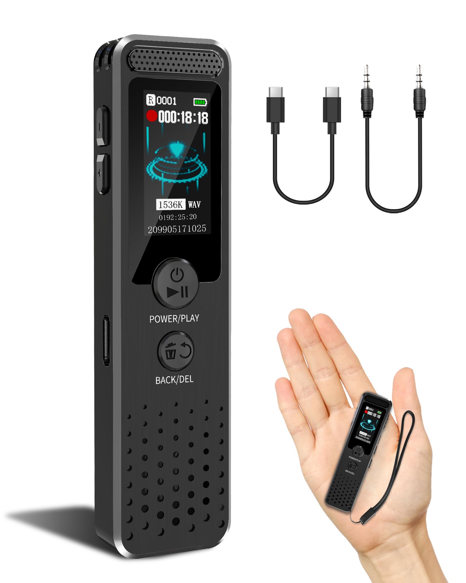 128GB Mini Voice Recorder with 2159 Professional Noise Reduction and up to 1536kbps Lossless Sound Quality, Voice Activated Reco