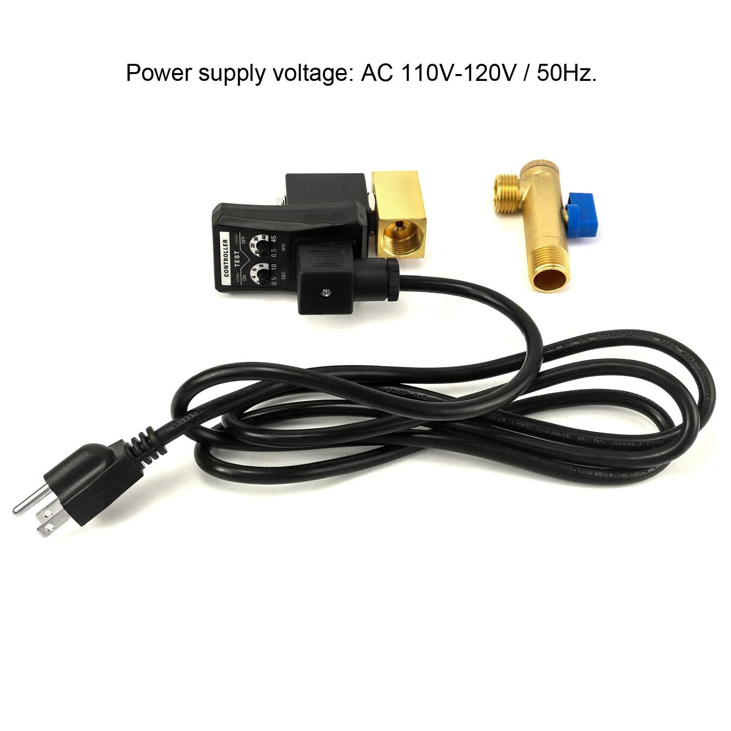 Qwork Automatic Timed Condensate Drain Valve, 1/2'' Ac 110V 2 Way Direct Acting Drain Valve Us Plug