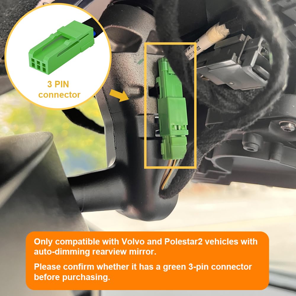 Fitdvr Dash Camera Power Adapter (3 Pin) For For Volvo, Polestar And More, Led Display Usb Power Source, Connects To Rearview Mi