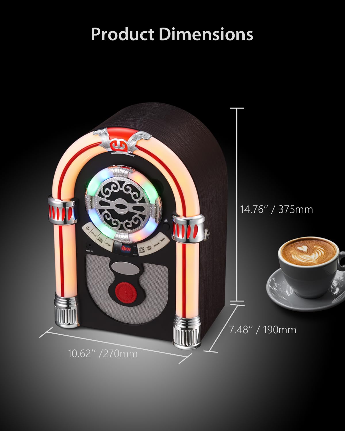 Cd Jukebox With Bluetooth, Mini Digital Tabletop Juke Box Speaker Retro Look, Vintage Fm Radio Wireless For Home, Aux In Port An