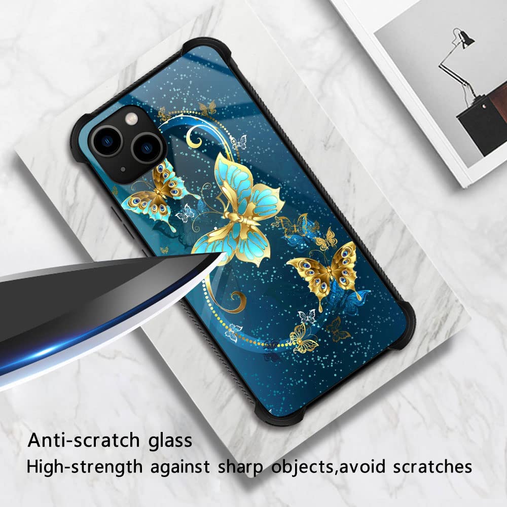 Iphone 13 Pro Case, Emerald Butterfly Iphone 13 Pro Cases For Women Girls, Pattern Design Shockproof Anti Scratch Organic Glass