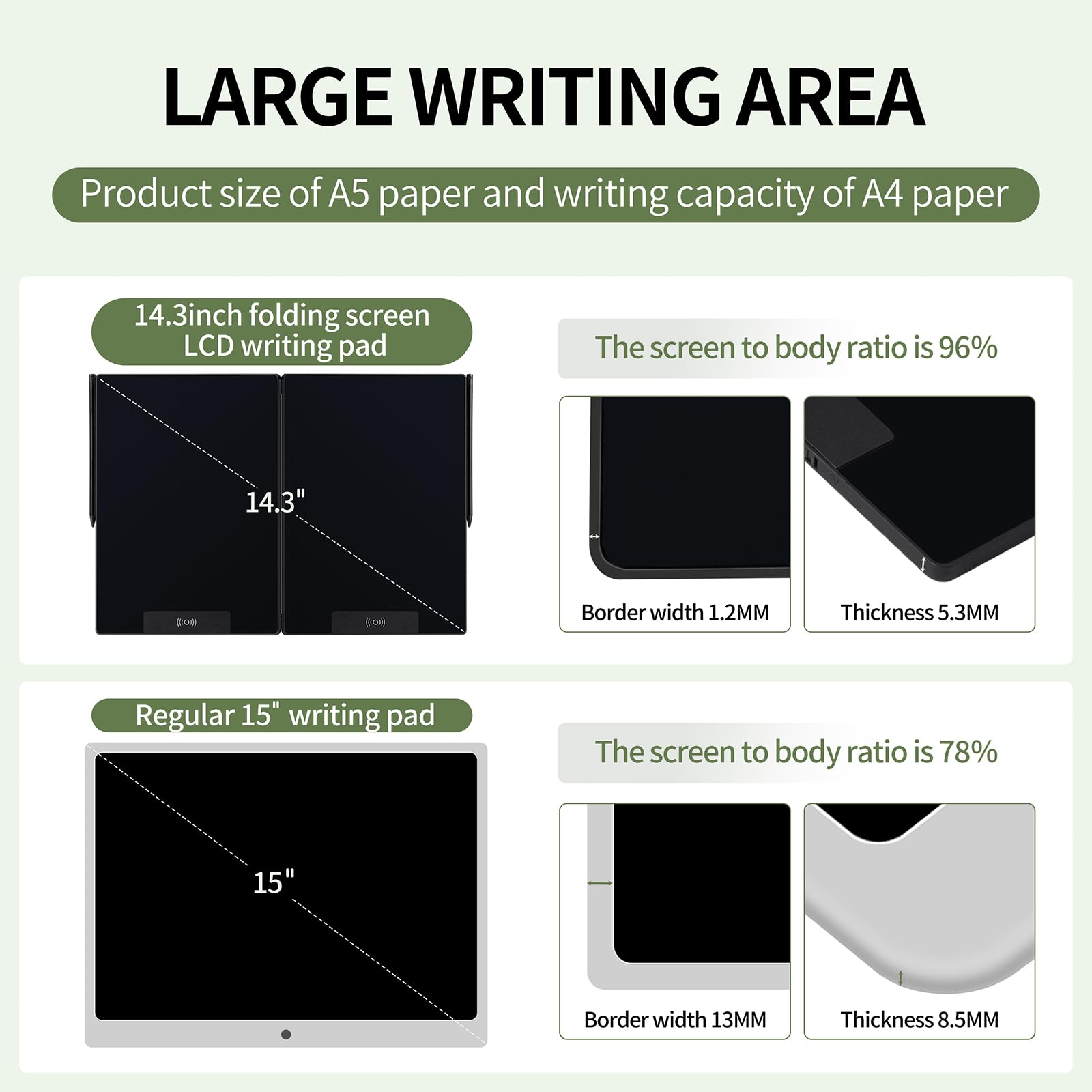 Lcd Writing Tablet For Adults: 14.3 Inch Fold Full Screen Drawing Tablet Reusable Erasable Digital Notepad For Gift Birthday