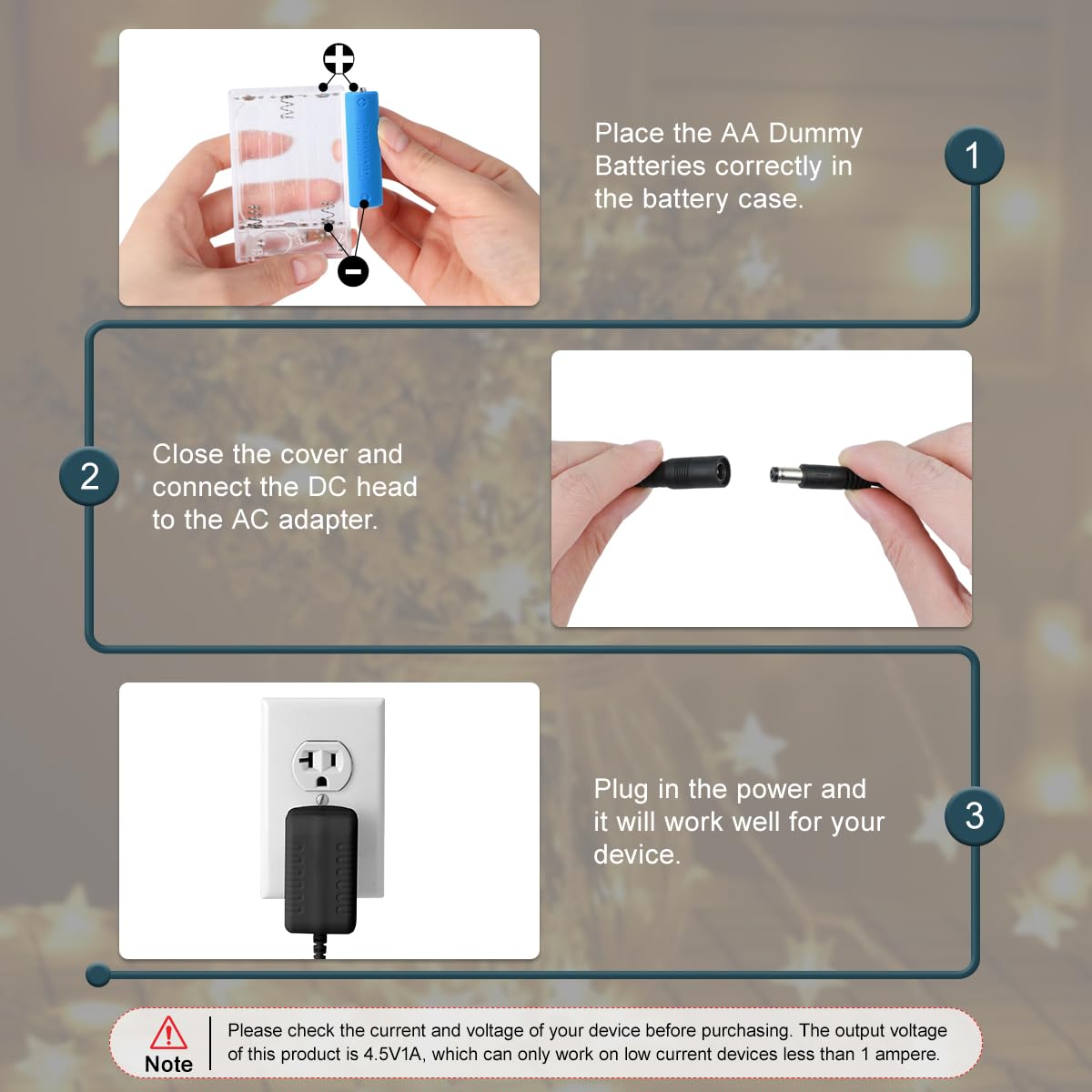 Lenink Ac Power Supply Adapter For 3 Aa Battery, Aa Battery Replacement Adapter For Led Light, Decorations (Black)