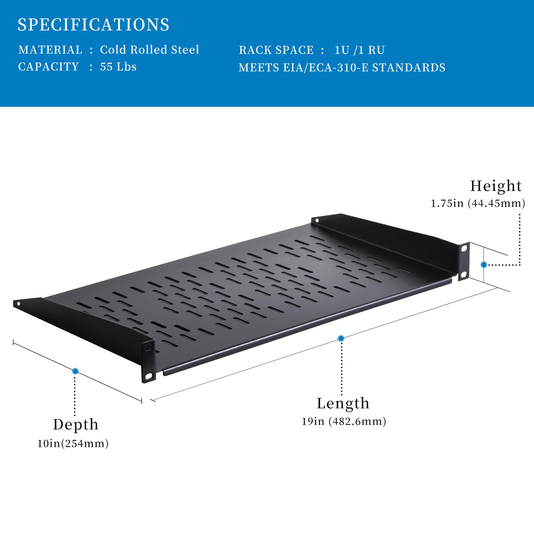 Rackpath 1U Cantilever Universal Rack Shelf   10In Deep   Rackmount Shelf For 19 Av/Network Equipment Racks   55Lbs Capacity   2