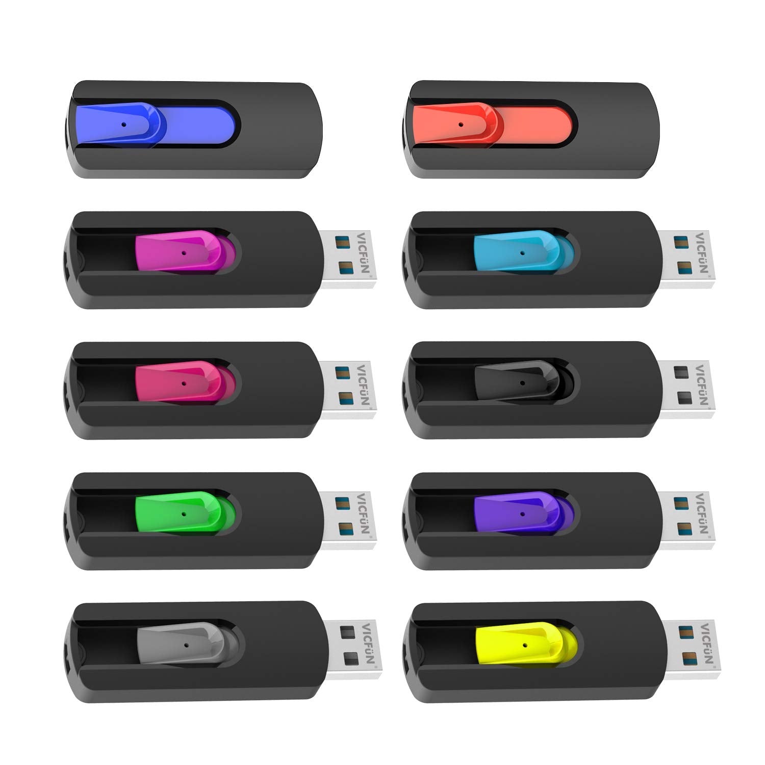 Vicfun 10 Pack 512Mb Usb Flash Drives Usb 2.0 Flash Drive Slide Retractable Usb Memory Stick 512Mb,Multi Color Pack