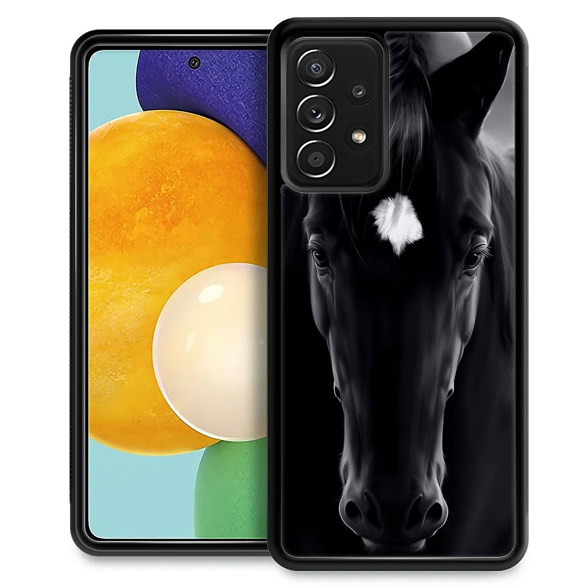 Fkbrcl4U For Samsung Galaxy A52 Case, Cool Black Horse Face Pattern Graphic Design Girl Boy Soft Silicone Hard Acrylic Shock Pro