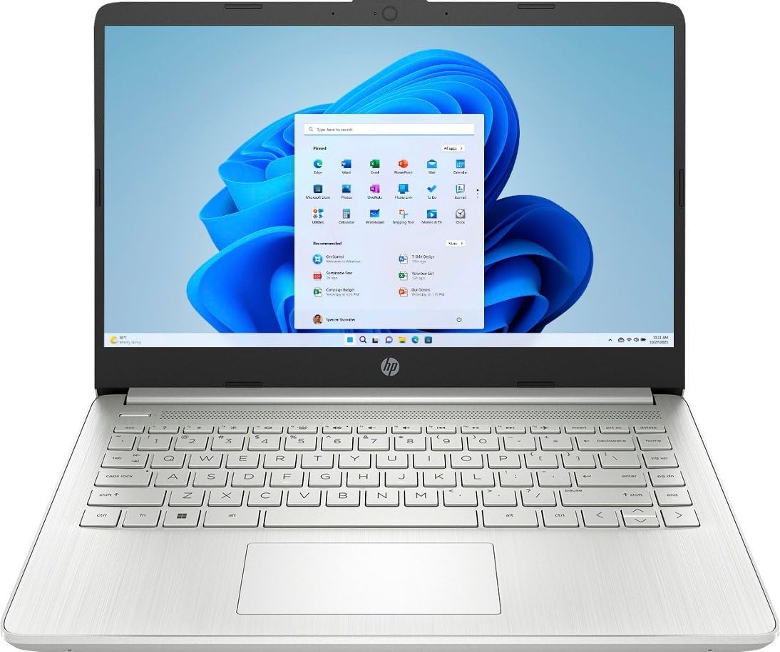 HP 14 HD (1366 x 768) Display Laptop, Intel Celeron N4120, 1.1GHz, 4GB Memory, 128GB eMMC, Windows 11 Home in S Mode, One Year O