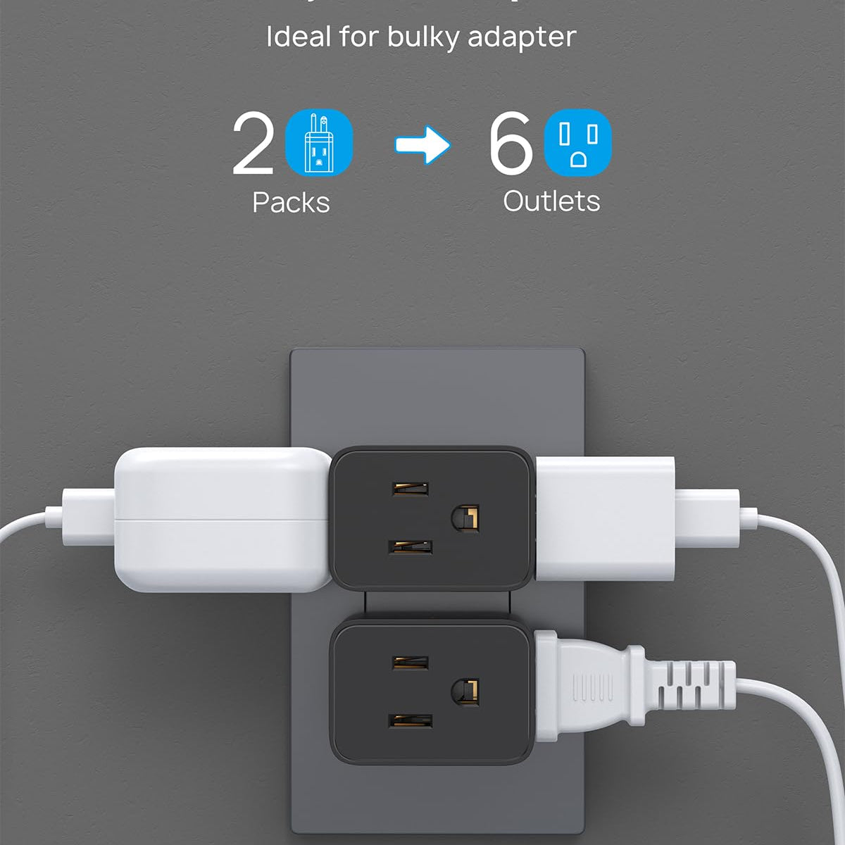 Trond Multi Plug Outlet Extender 2 Pack Horizontal Electrical Wall ...