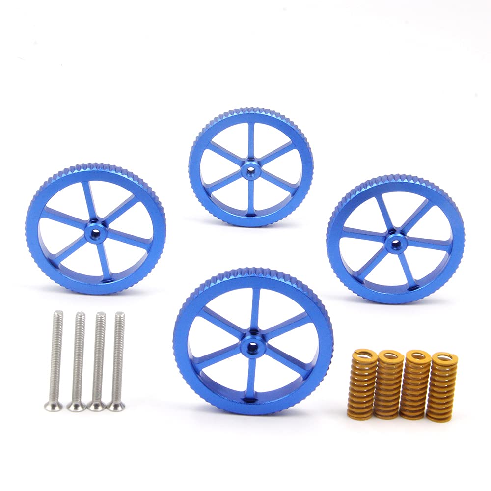 Zeberoxyz 4Pcs Aluminum Hand Twist Leveling Nut Diameter60Mm With 4Pcs Hot Bed Die Spring With 4Pcs M4X40Mm Screws For Creality
