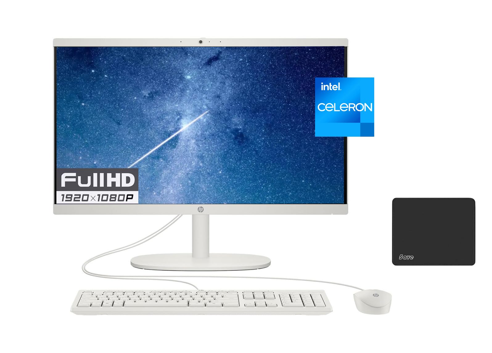 Hp All-In-One Desktop, Intel Celeron J4025 Processor, 21.5 Fhd Backlit Display, Hdmi, Rj-45, Wired Keyboard&Mouse, Wifi, Webcam,