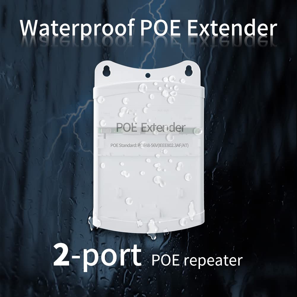 1 In 2 Out Outdoor Waterproof Poe Extender, 10/100Mbps, Extends 250M For Total Distance Up To 350M, Ieee802.3Af/At For Poe Switc