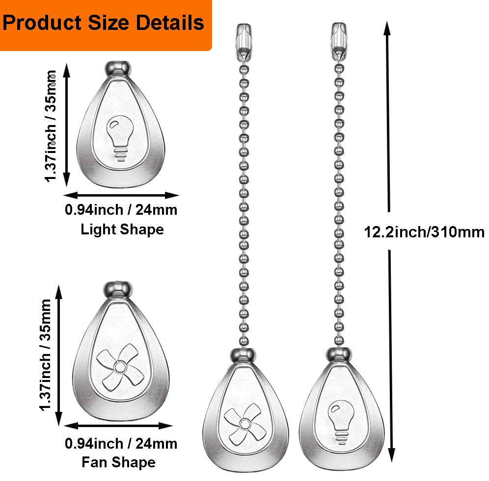 Vinaco 4 Pieces 12 Inch Ceiling Fan Chain Ornament Ceiling Fan Pull Chain Extender Fan Pull Chain With Ball Fan Chain Connector
