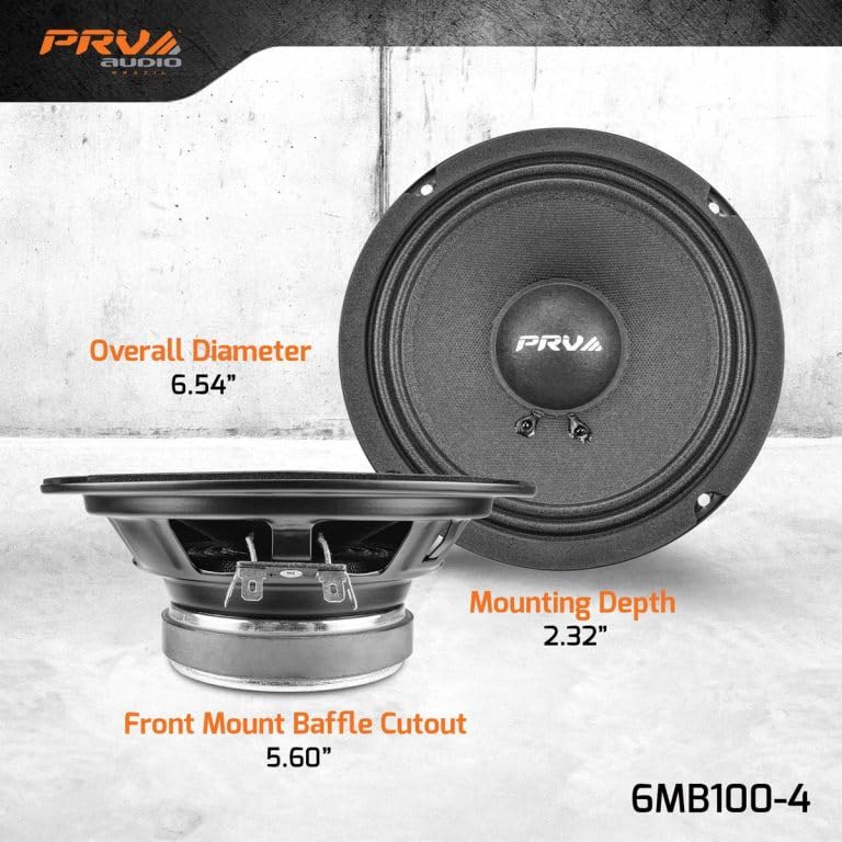 PRV AUDIO 6.5 Inch Car Speakers, 200 Watts, 4 Ohm, Model 6MB100-4, Black, Shallow Profile, Factory Replacement (Pair)