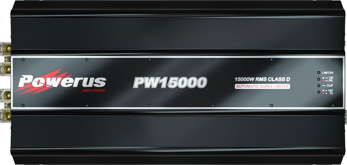 POWERUS15000.1 Car Amplifier 1 Ohm 15,000 Watts RMS Class D Audio Mono Amp Speaker Automatic Audio Limiter Advanced Protection C