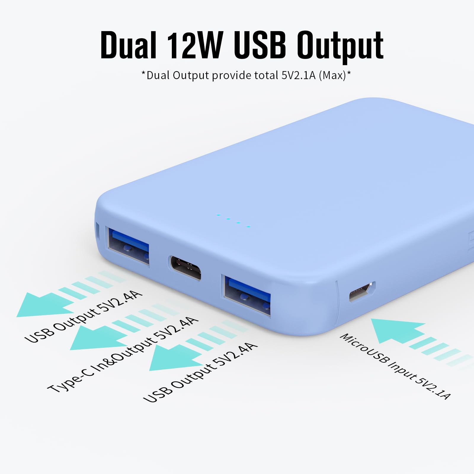 Vanyust S22 Portable Charger 5000Mah, 5V/3A Mini Power Bank 3 Port Output (Usb C In&Out) Fast Charging, External Battery Pack Co