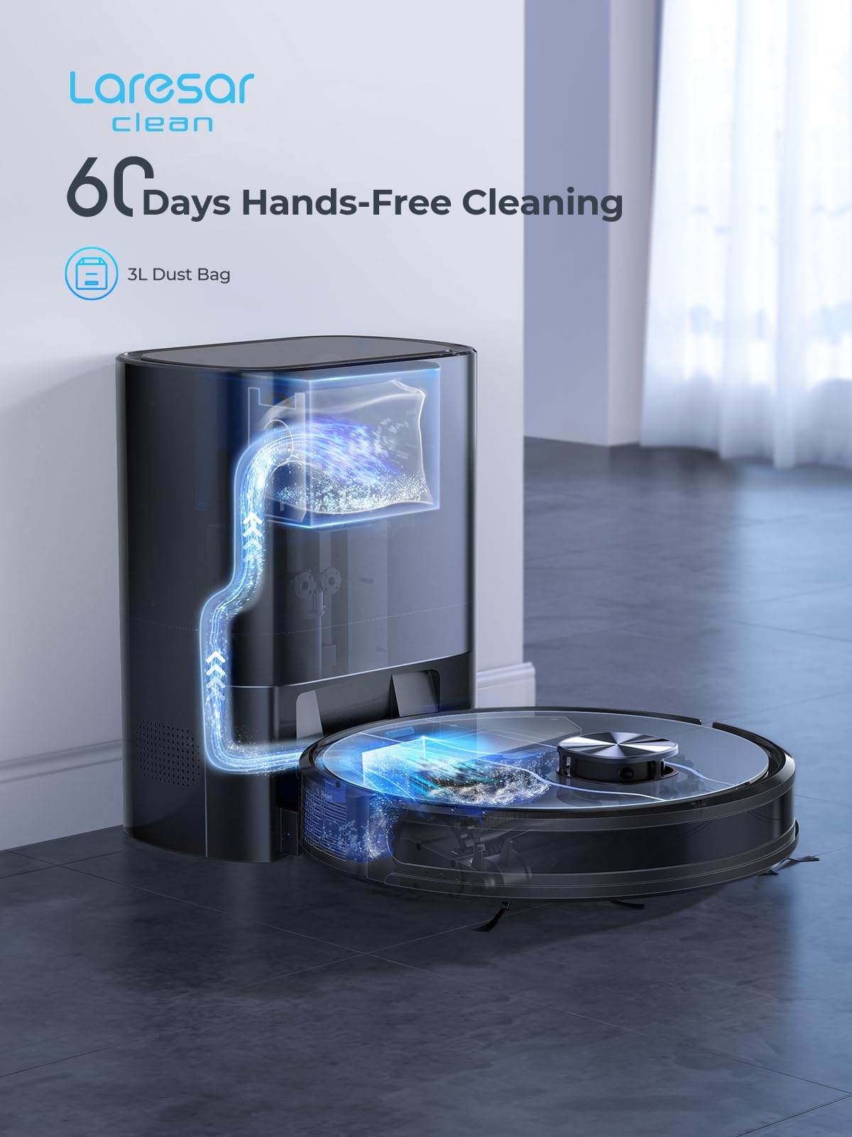 Laresar Clean Robot Vacuum, 3 In 1 Robotic Vacuum Cleaner With Self Emptying Station For 60 Days, Lidar Navigation, 3500Pa Sucti