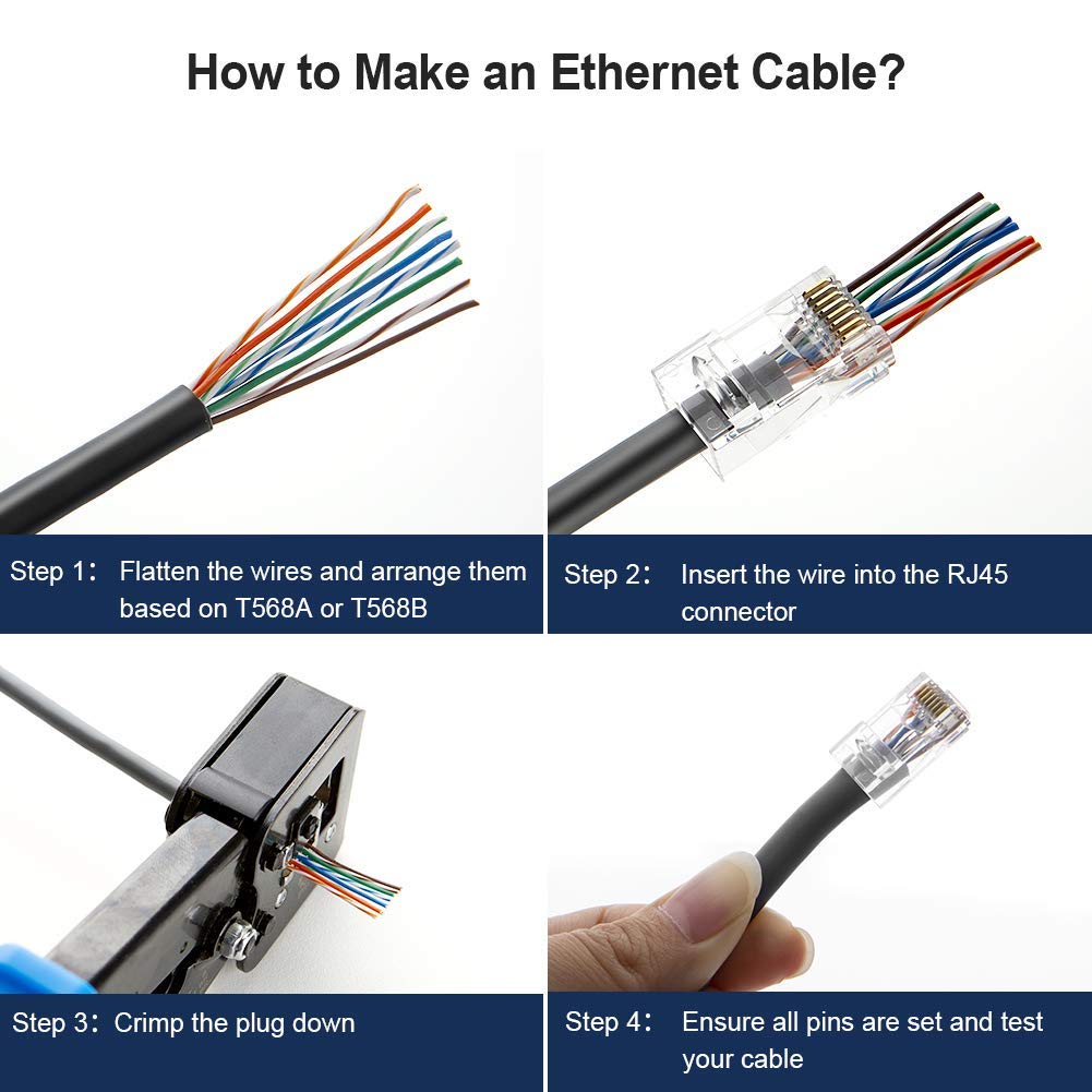 Cablecreation Rj45 Pass Through Connectors, 100 Pack Cat6/Cat5E Gold Plated Modular Plug Unshielded Crimp Connector For Solid Or