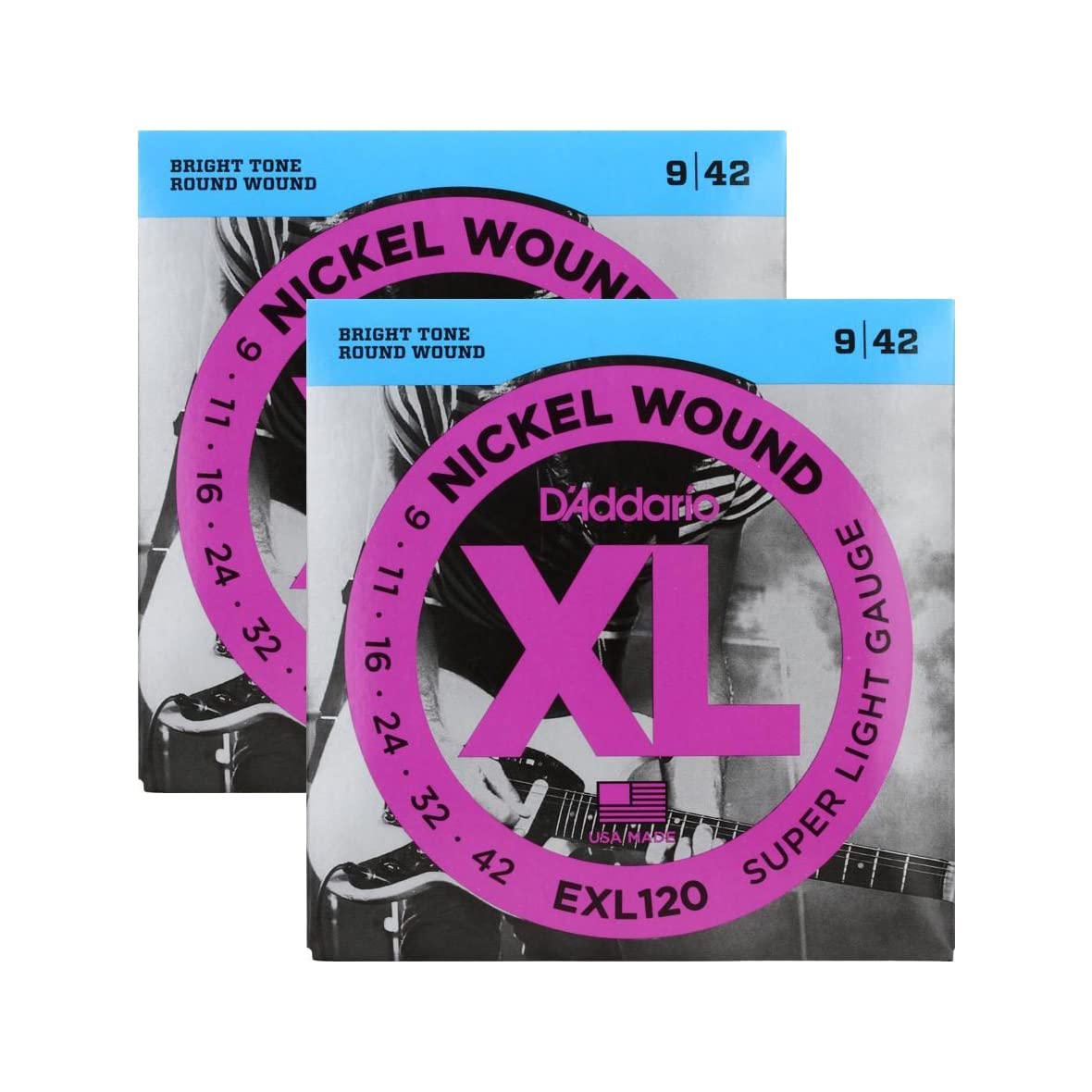 D'Addario Super Light Nickel Wound Electric Guitar Strings 9 42 2 Pack