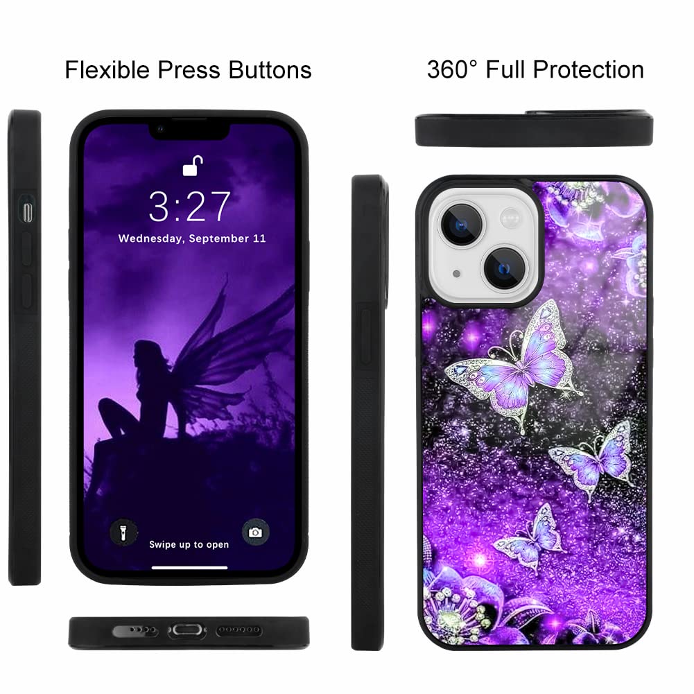 Ook Designs For Iphone 13 Case Glitter Purple Butterfly Nebula Space Design Hard Pc+Soft Tpu Bumper Anti Slip Ultra Thin Cover P