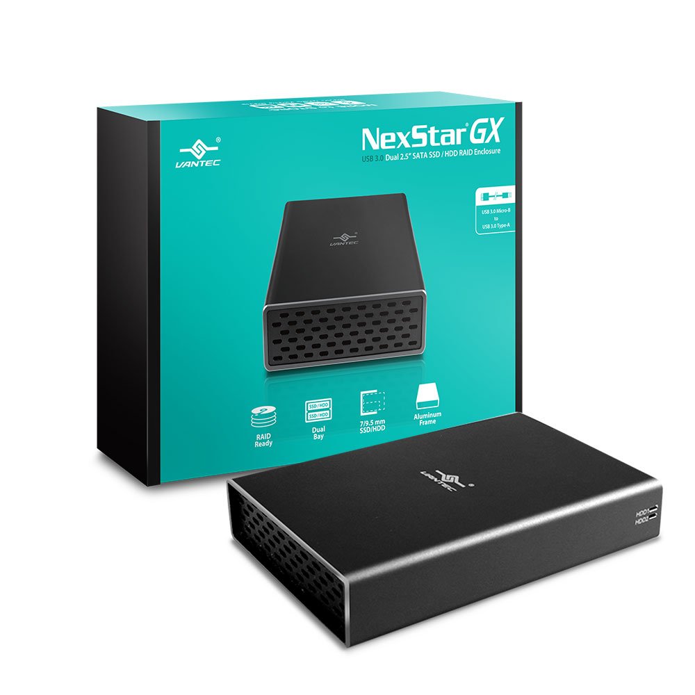 Vantec Nexstar GX USB 3.0 Dual 2.5 SATA SSD/HDD RAID Enclosure, Black (NST-272S3-BK)