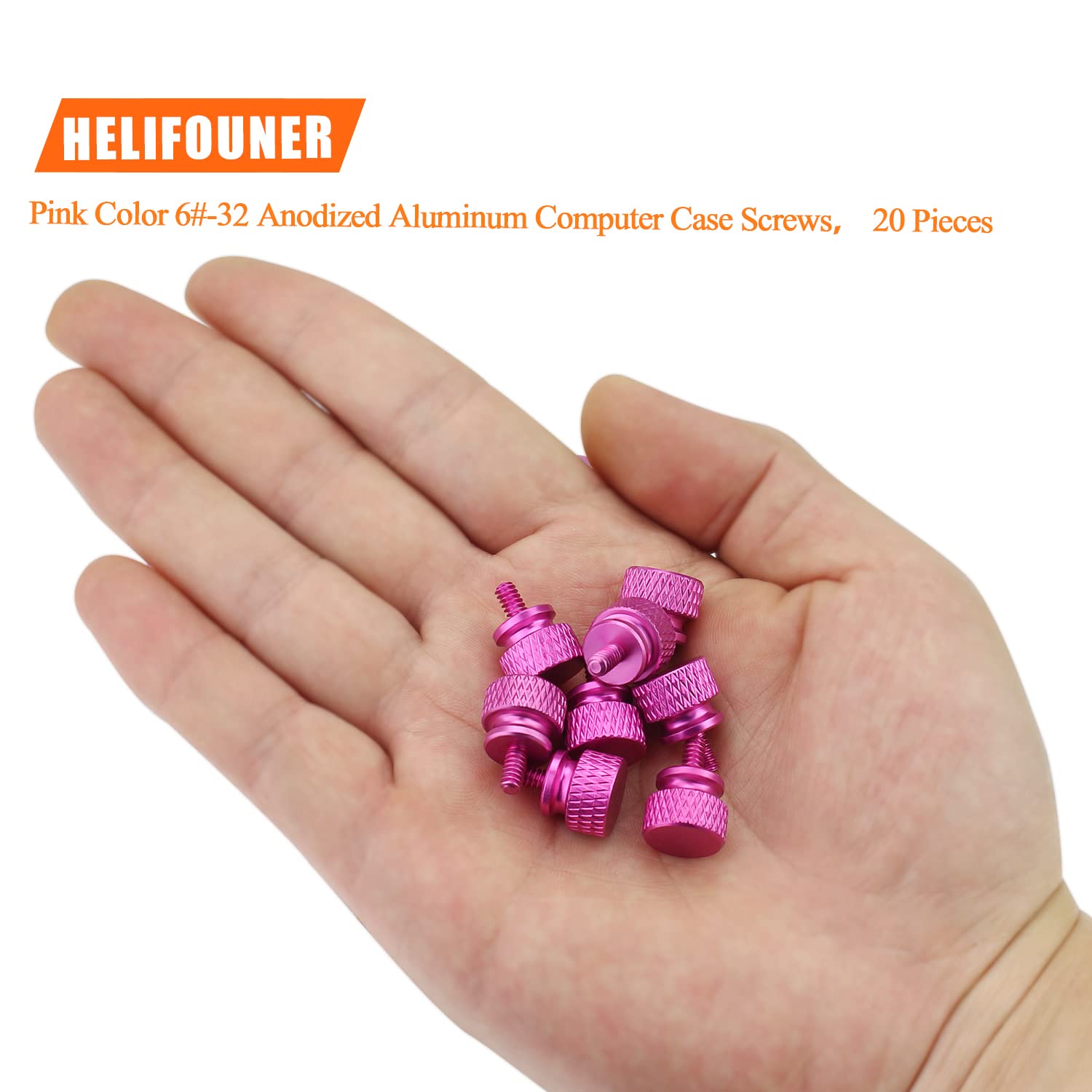 Helifouner 20 Pieces 6 32 Thread, Pink Color Anodized Aluminum Computer Case Thumbscrews, Thumb Screws For Computer Case/Cover/P