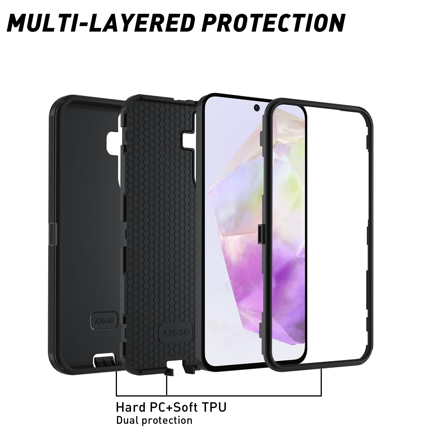 Muitq For Samsung Galaxy A36 Case, A36 5G Heavy Duty Case,[Glass Screen Protector] [Military Grade Protective ] [Shockproof] [Dr