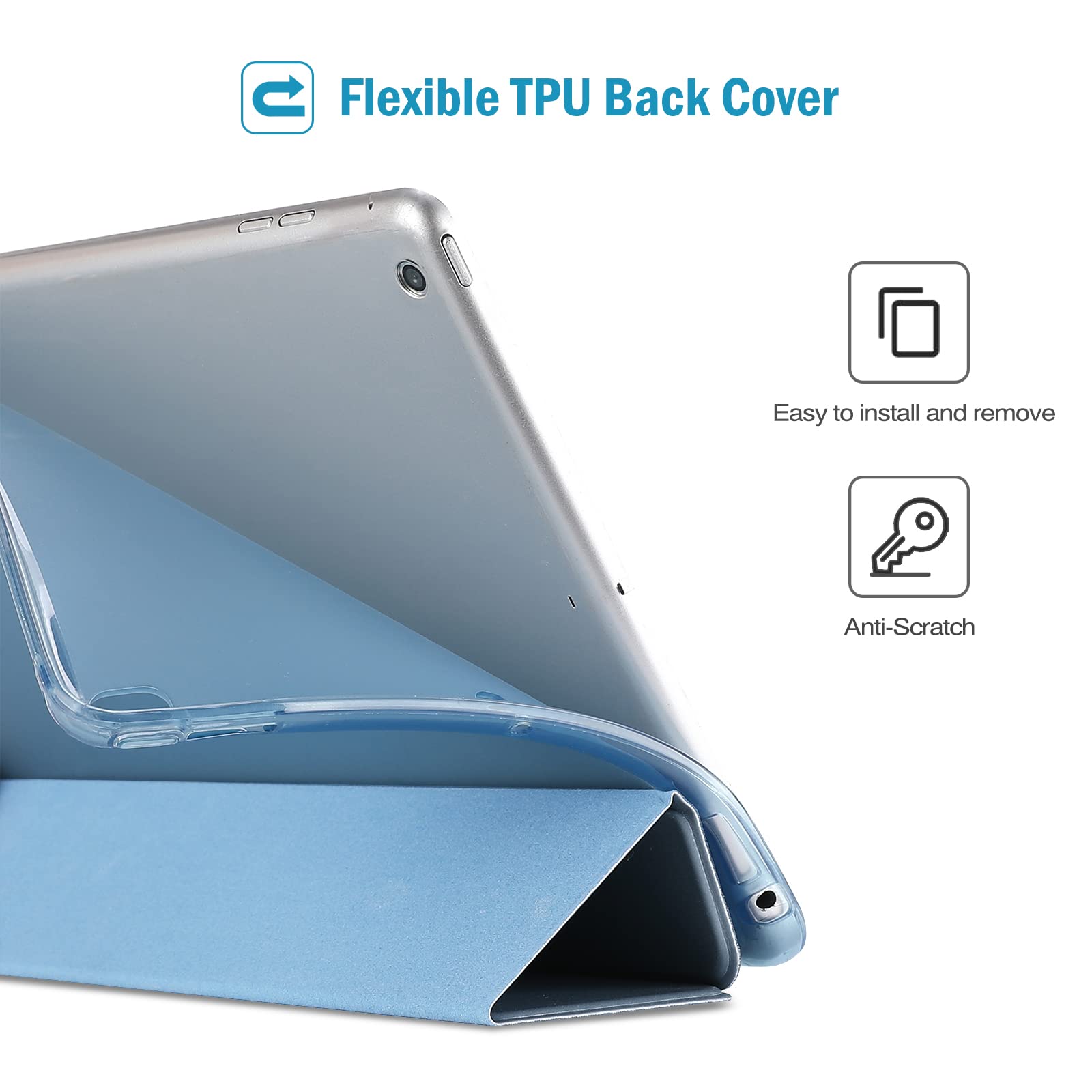 Procase Smart Case For Ipad 9.7 Inch Ipad 6Th 5Th Generation Cases, Ipad Air 2, Ipad Air Case, Slim Soft Tpu Cover Stand Smart Case For Ipad 9.7 2018 2017 Model Ipad Air 2 Air 1  Skyblue