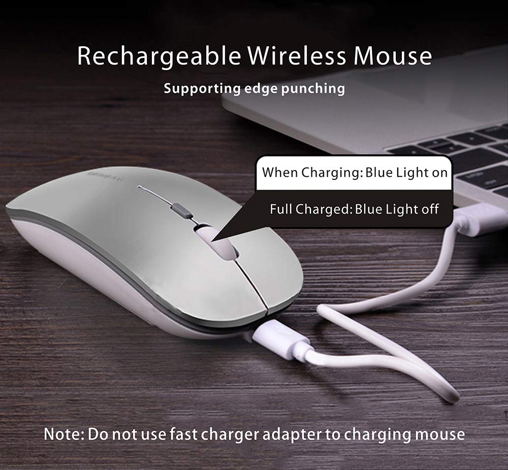 Q5 Slim Rechargeable Wireless Mouse, 2.4G Portable Optical Silent Ultra Thin Wireless Computer Mouse With Usb Receiver And Type