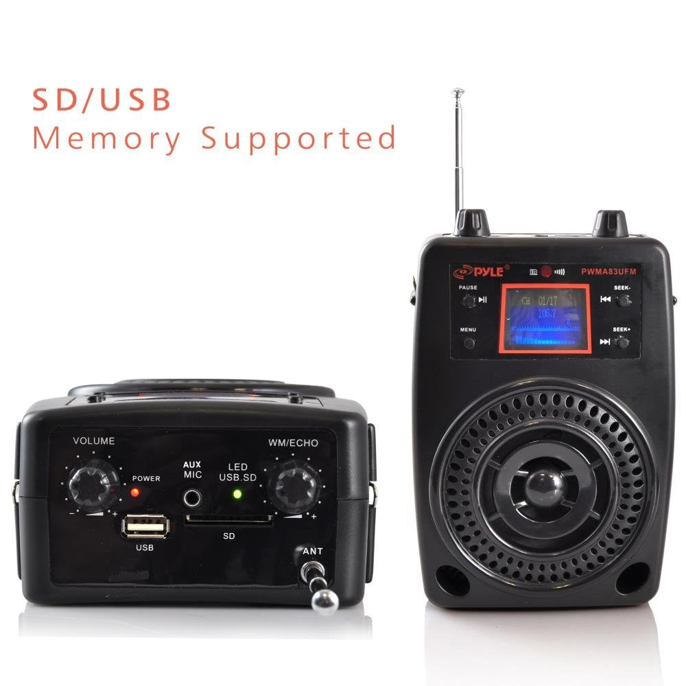Pyle Portable Pa System, Wireless Microphone Kit, Compact Stereo System, Fm Radio, Lcd Display, Usb, Rechargeable Battery, Inclu