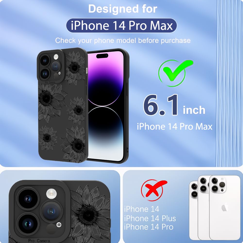 Ook Floral Case For Iphone 14 Pro Max Case, Cute Sunflower Floral Blooms Design Soft Tpu Shockproof Protective For Women Girls P