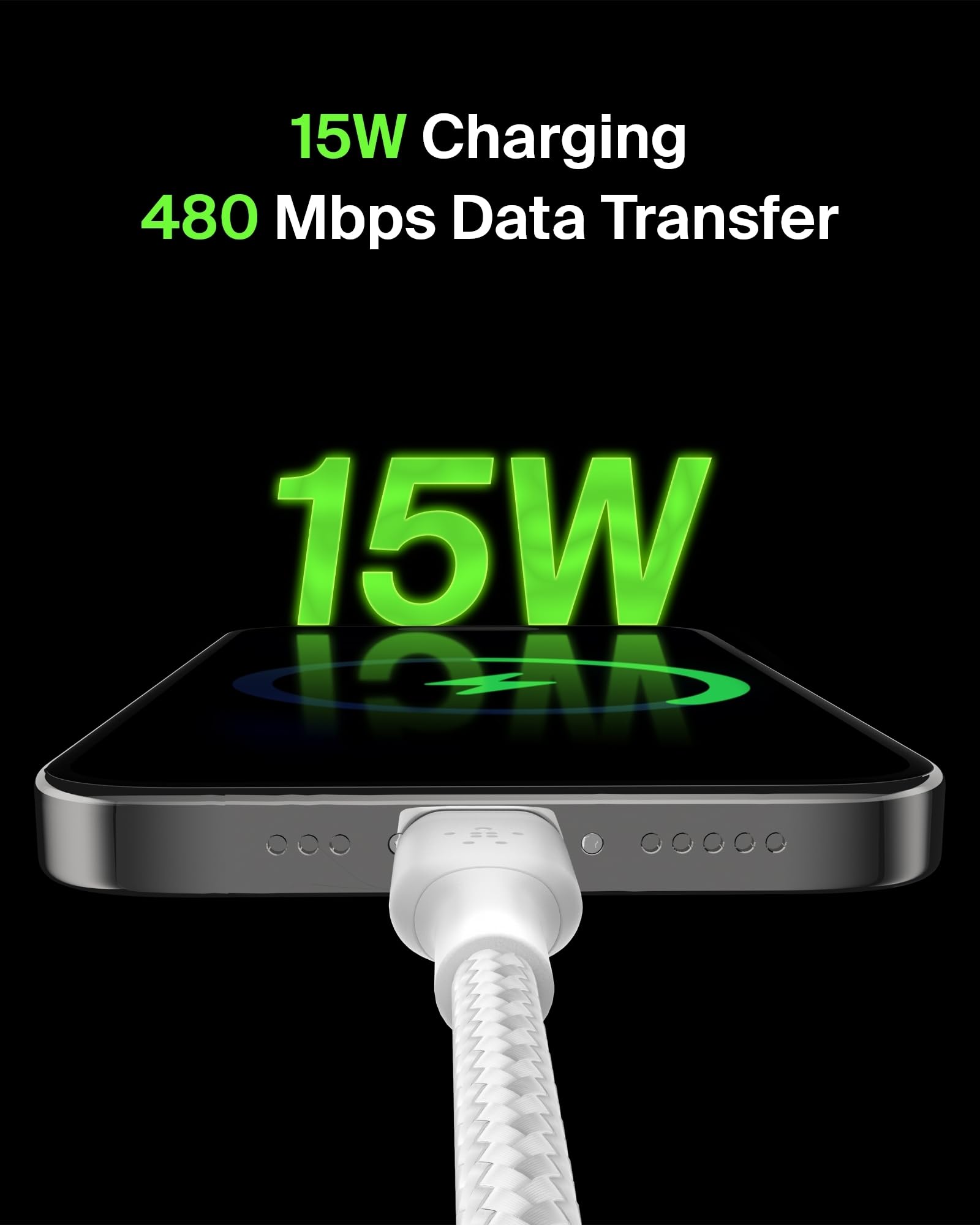 Belkin BoostCharge Braided USB C to USB A Charging Cable (3.3ft/1M) for iPhone 16 Series, Samsung Galaxy S25 Series, Google Pixel 9 & 8, iPad Pro, Nintendo Switch, Carplay, & More   White (2 Pack)