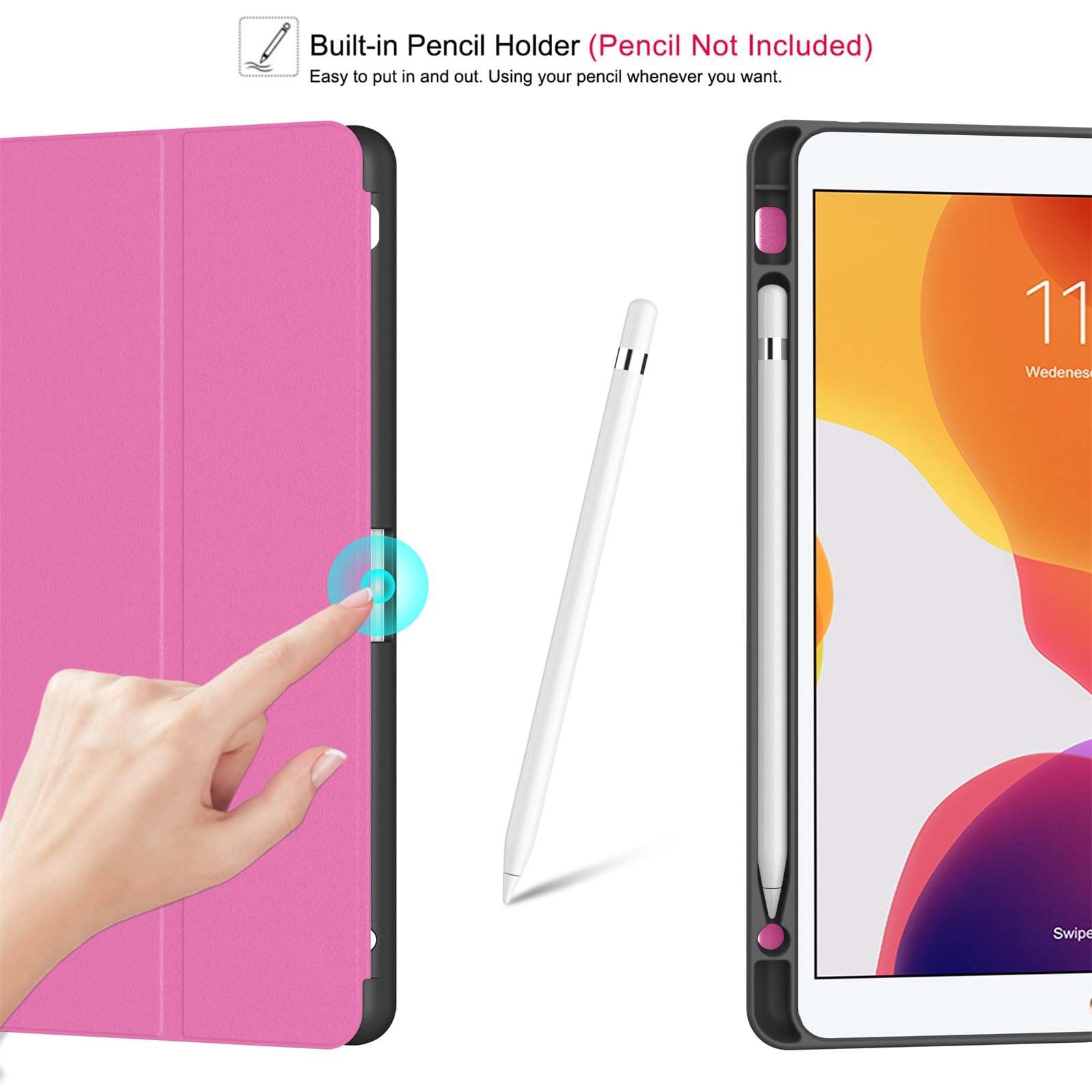 Soke For Ipad 10.2 Case With Pencil Holder For Ipad 9Th Generation 2021/8Th Gen 2020/7Th Gen 2019 Premium Shockproof Case With Soft Tpu Back Cover & Auto Sleep/Wake For Ipad 10.2 Inch,B Hotpink