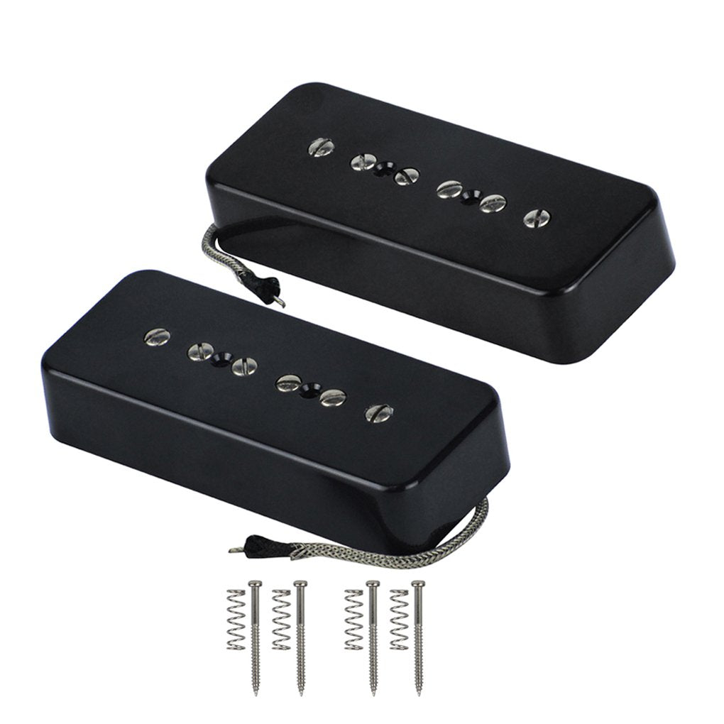 Fleor Alnico 5 Single Coil Soap Bar P90 Neck & Bridge Pickup Set - Black