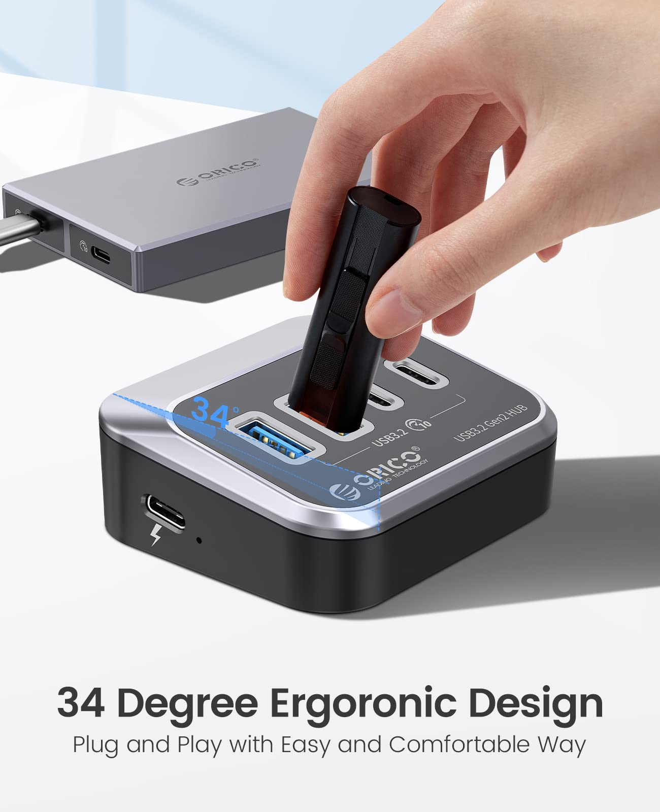 ORICO USB Hub 10Gbps with 2 USB A Ports+2 USB C Ports, USB 3.2 Gen 2 Hub with 1.64Ft USB C Cable and USB A Adapter USB Splitter for iMac, All MacBooks, Mac Mini