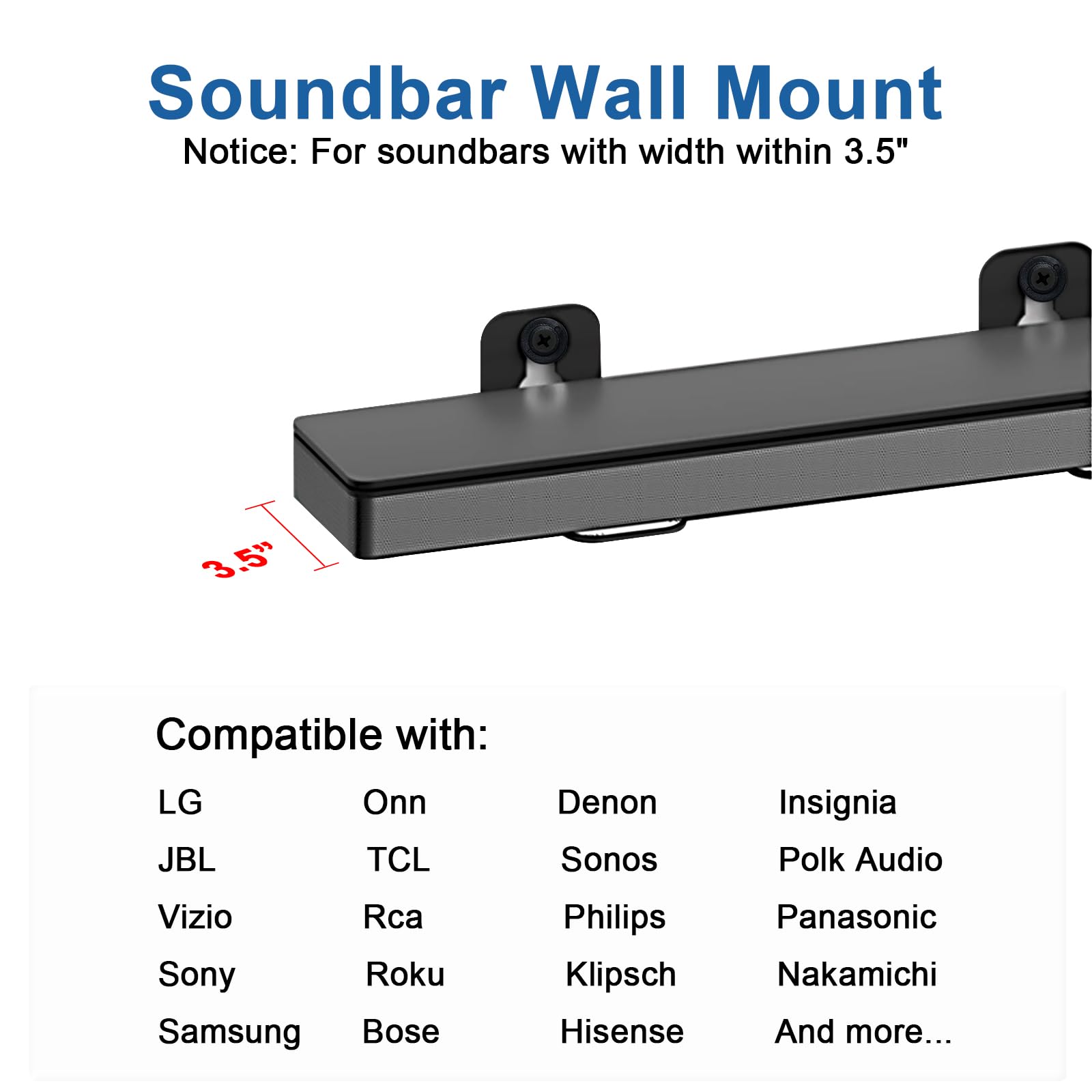 Leewardship Universal Soundbar Mount Shelf For Lg, Samsung, Roku, Sony, Jbl, Vizio, Bose Soundbar Wall Mount Bracket(2Pcs), Blac