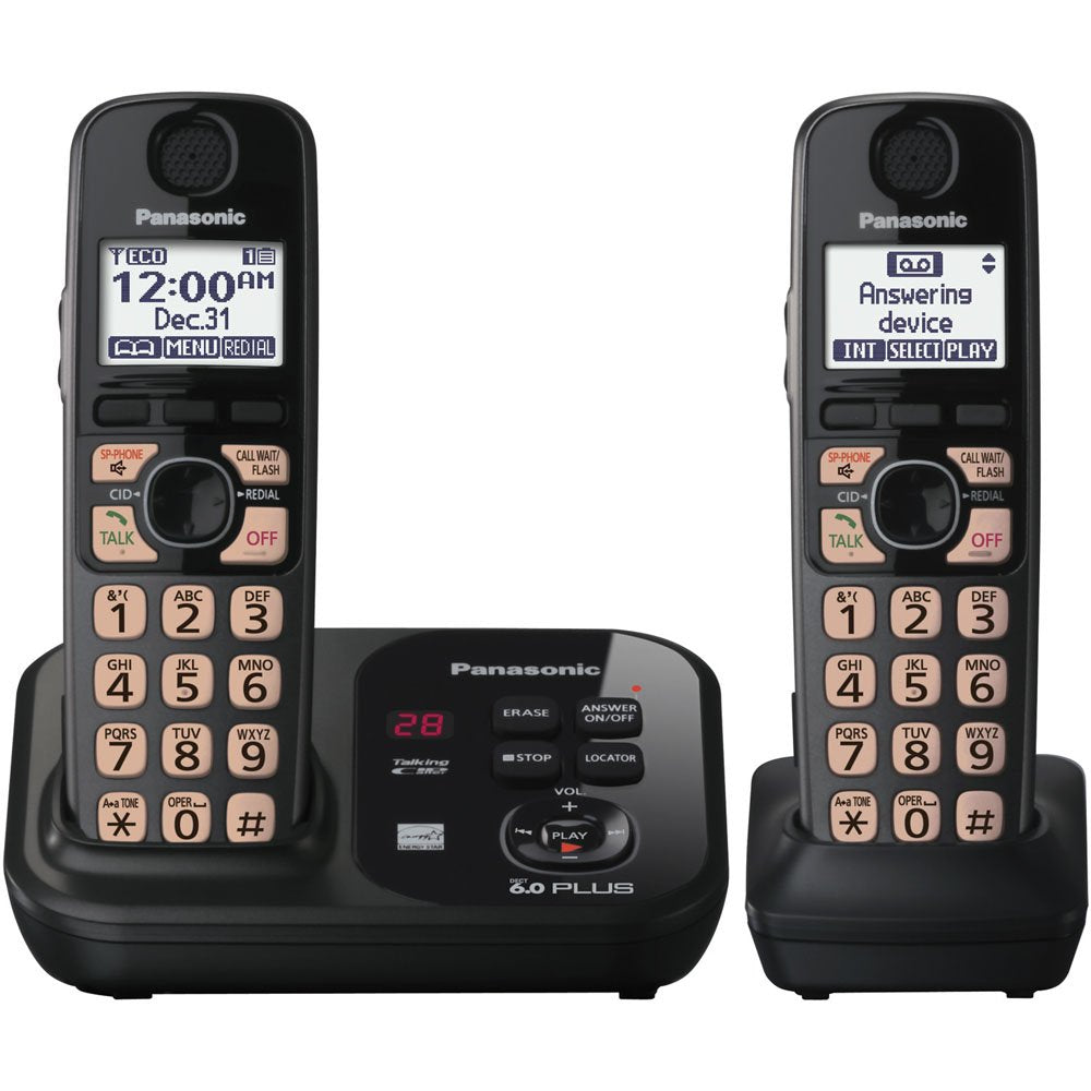 Panasonic Kx Tg4732B Dect 6.0 Cordless Phone With Answering System, Black, 2 Handsets