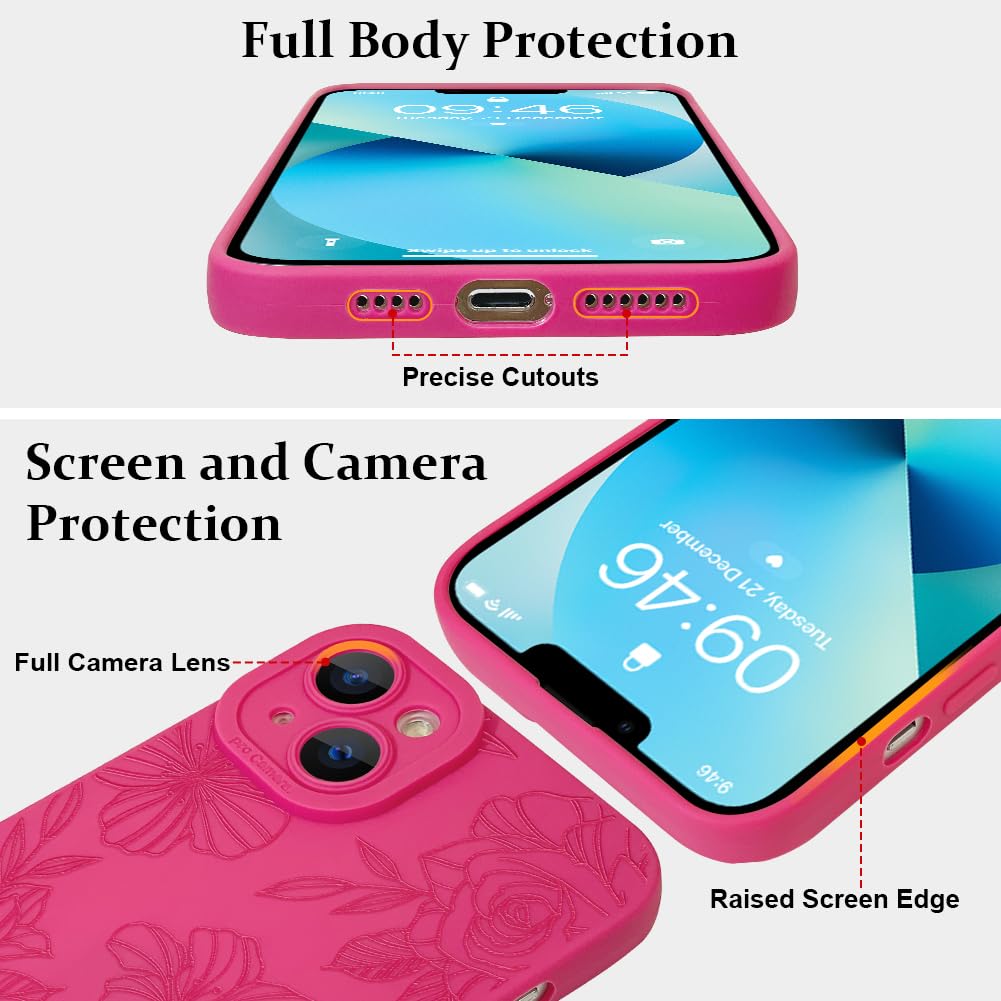 Lsl Case For Iphone 13 Hot Pink Floral Flower Pattern Print Case Soft Tpu Full Camera Lens Anti Drop Anti Scratch Shockproof Pro