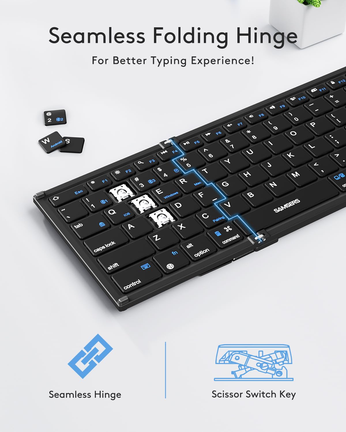 Samsers Foldable Bluetooth Keyboard With Touchpad, Full Size Wireless Folding Keyboard With Holder, Rechargeable Portable Travel