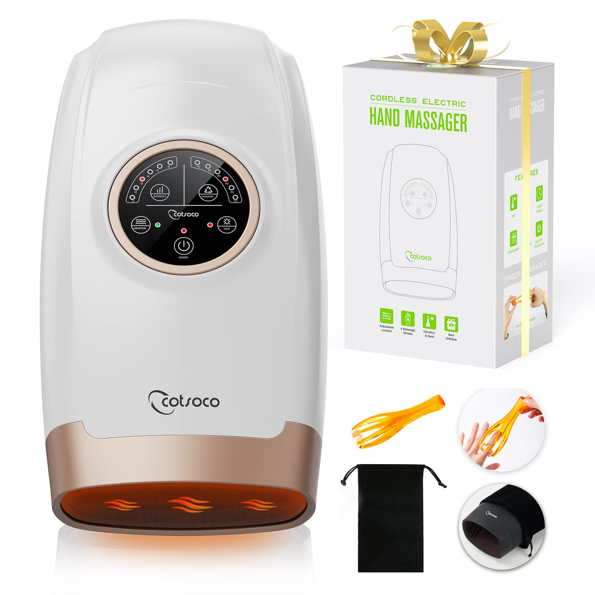 Cotsoco Cordless Hand Massager Machine For Arthritis And Carpal Tunnel Relief, 6 Levels Hand Therapy With Heat And Compression,