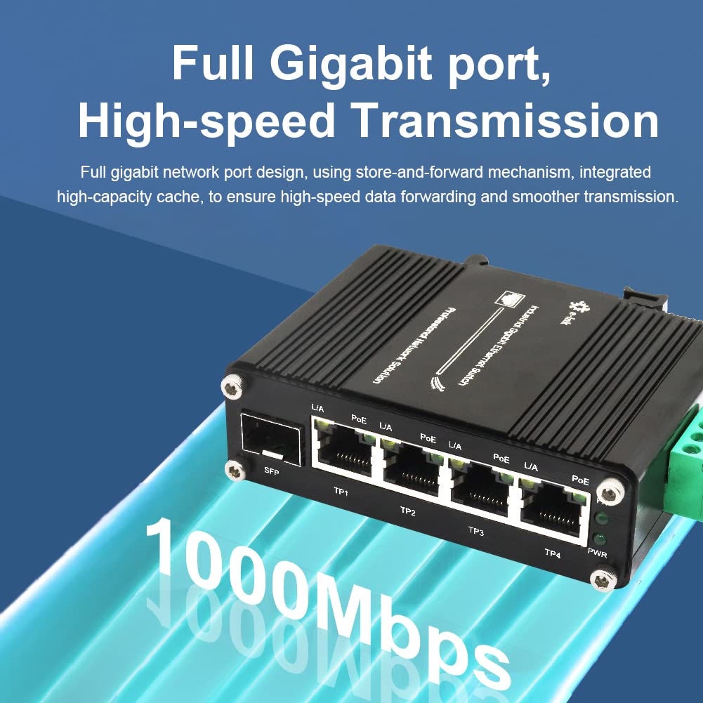 Mini Industrial 4 Port 10/100/1000Mbps Gigabit Ethernet Poe + Switch With Sfp Port Din Rail/Wall Mount 4 Port 10/100/1000Base T