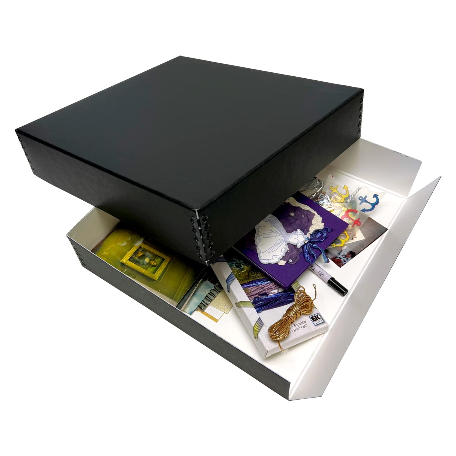 Lineco 12X12 Archival Scrapbook Storage Box, Acid Free Drop Front Box With Removable Lid. Preserves Photos, Documents, Crafts, Cards, Magazines, Prints, Albums And Paper Projects, Black