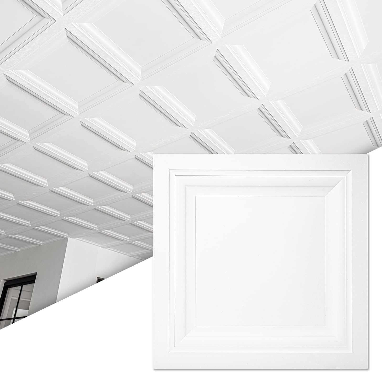 Art3D 12 Pack Square Drop Ceiling Tile 2Ft X 2Ft In White, Pvc Ceiling Panel 24 X 24In.   Compatible With 15/16'' Drop Ceiling G