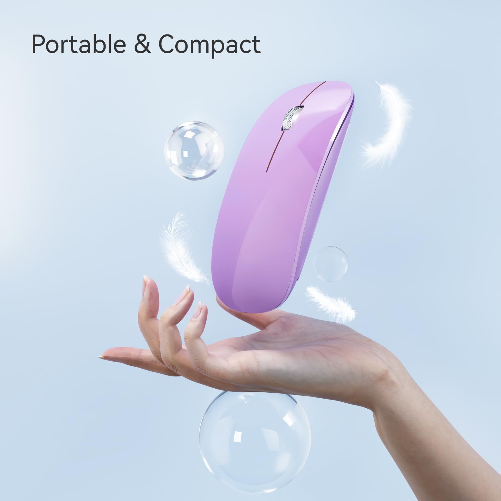 Tenmos M18 Bluetooth Mouse, Usb C Rechargeable Wireless Mouse, Triple Mode (Dual Bluetooth+Usb) Computer Silent Mice Portable With Usb Receiver And Type C Adapter For Laptop/Macbook/Ipad/Pc   Purple