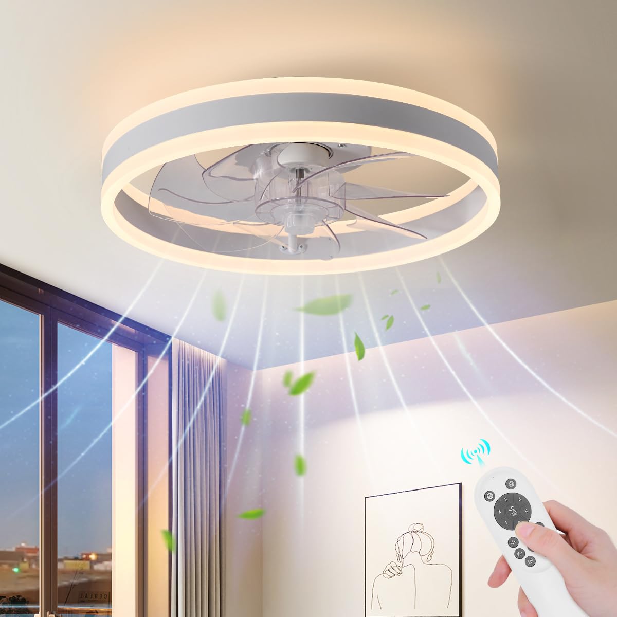 Ahawill Ceiling Fans With Lights,15.7'' Low Profile Ceiling Fan With Light And Remote,Modern Ceiling Fan Flush Mount,Dimmable Le