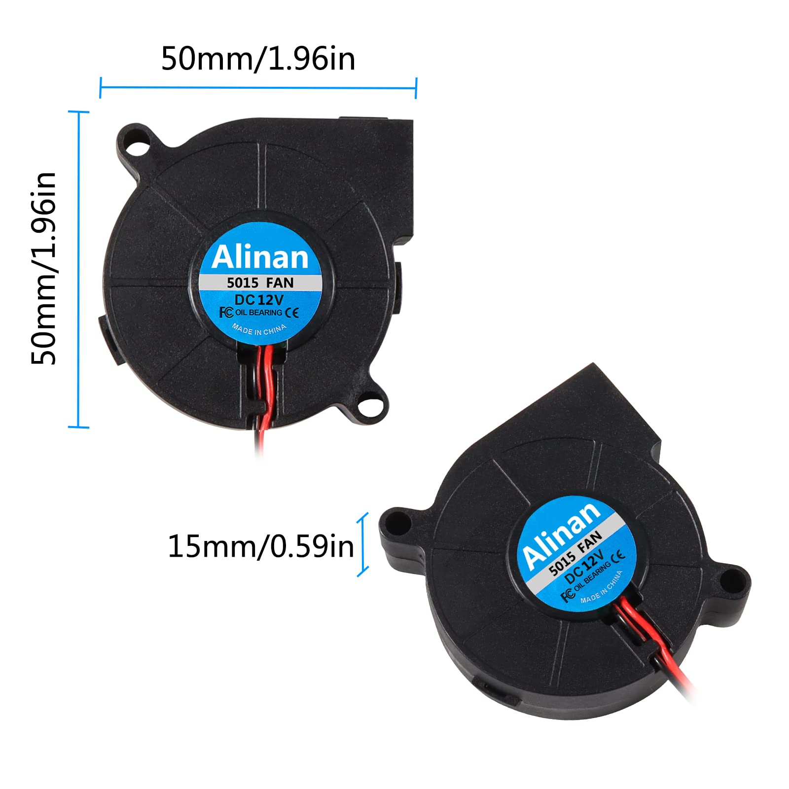 Alinan 6Pcs 5015 12V Brushless Cooling Blower Fan 50 * 50 * 15Mm Cable Length 30Cm Dual Ball Bearing 2Pin Terninal