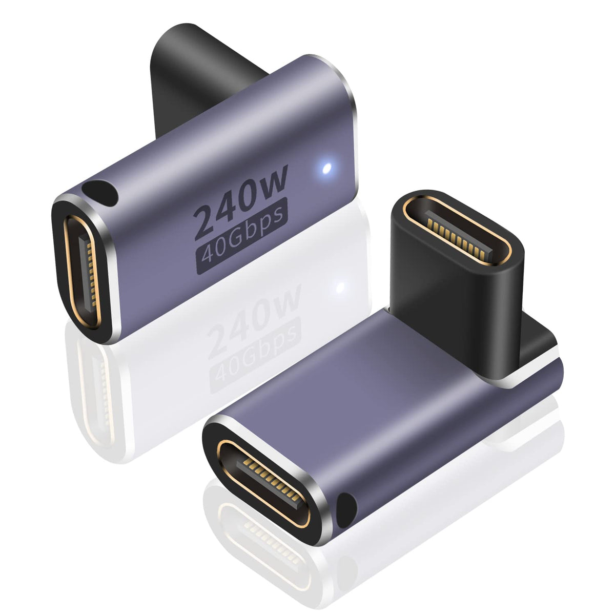 Poyiccot Usb C Coupler 240W, Usb C Female To Female Adapter, 90 Degree Usb C Coupler Extender Adapter Supports 40Gbps Fast Charging & 8K Video Output For Thunderbolt 4/3 Ipad,Macbook, 2Pack