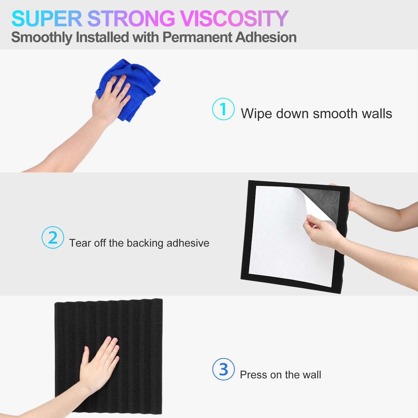 Jber Acoustic Foam Panels, 48 Pack 12X12X1 Inch Upgraded Self Adhesive Soundproof Wall Panels Sound Absorbing Panel Treatment Fo